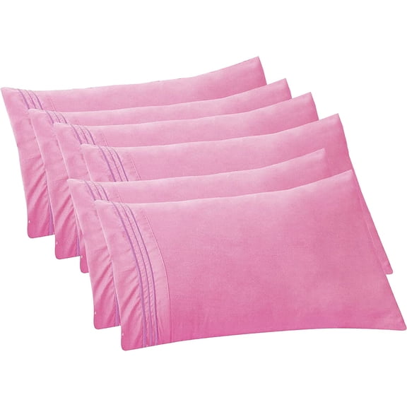 Mocassi 6-PACK Solid Pillowcases 1500 Thread Count Egyptian Quality,Easy Slip-On, 6-Piece Set, Standard/Queen Pillowcase, Light Pink