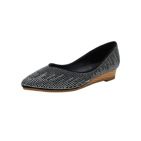 

Ymiytan Ladies Wedge Pumps Shoes Comfort Flats Slip On Dress Work Fashion Low Heel Pointed Toe Black 8