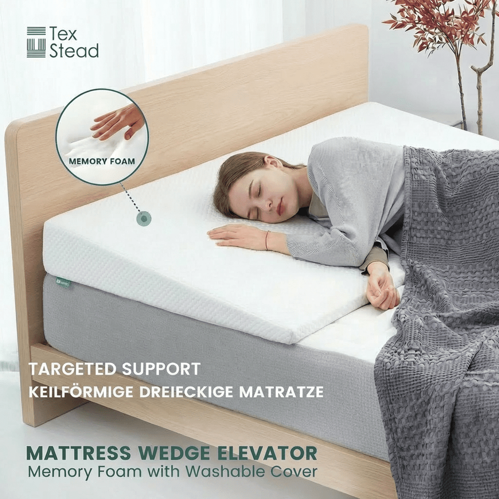 CHARRYARN Bed Wedge Pillow Twin with Memory Foam Top, 5.5 Inch Incline Foam Support Wedge Pillow, Wedge Mattress Elevator with Washable Cover,King,White