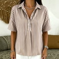 thumbnail image 6 of Admvng Women's Striped Lapel Blouse Short Sleeve Casual Relaxed Fit Tops, 6 of 6