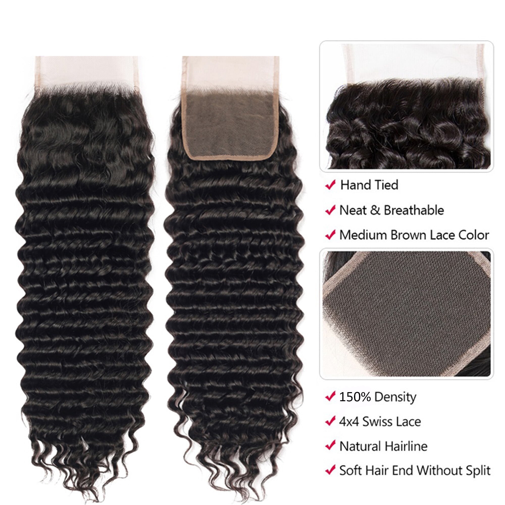 Malaysian Deep Wave Human Hair Bundles with Closure Unprocessed Virgin Hair Weave Extensions