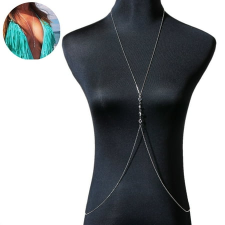 Sexy Body Chain - Sexys Sparkles Bikini Beach Crossover Harness Necklace Waist Belly Body Chain Jewelry Women
