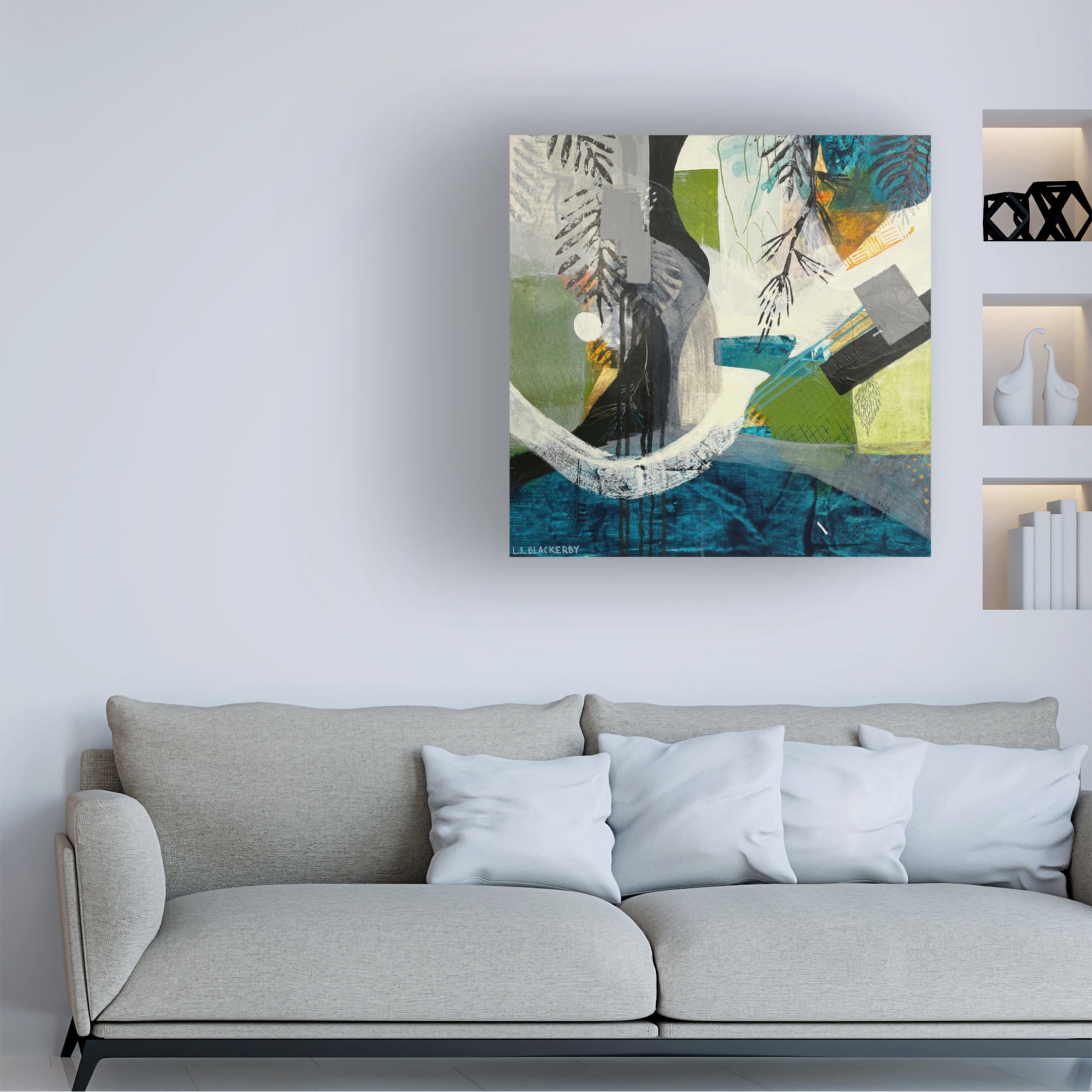 Canvas Wall Art - Linda S. Blackerby 'Woodlands Mountain Lake 2' Wall Art for Living Room, Bedroom, or Office Décor by Trademark Fine Art - 14 x 14 Inches