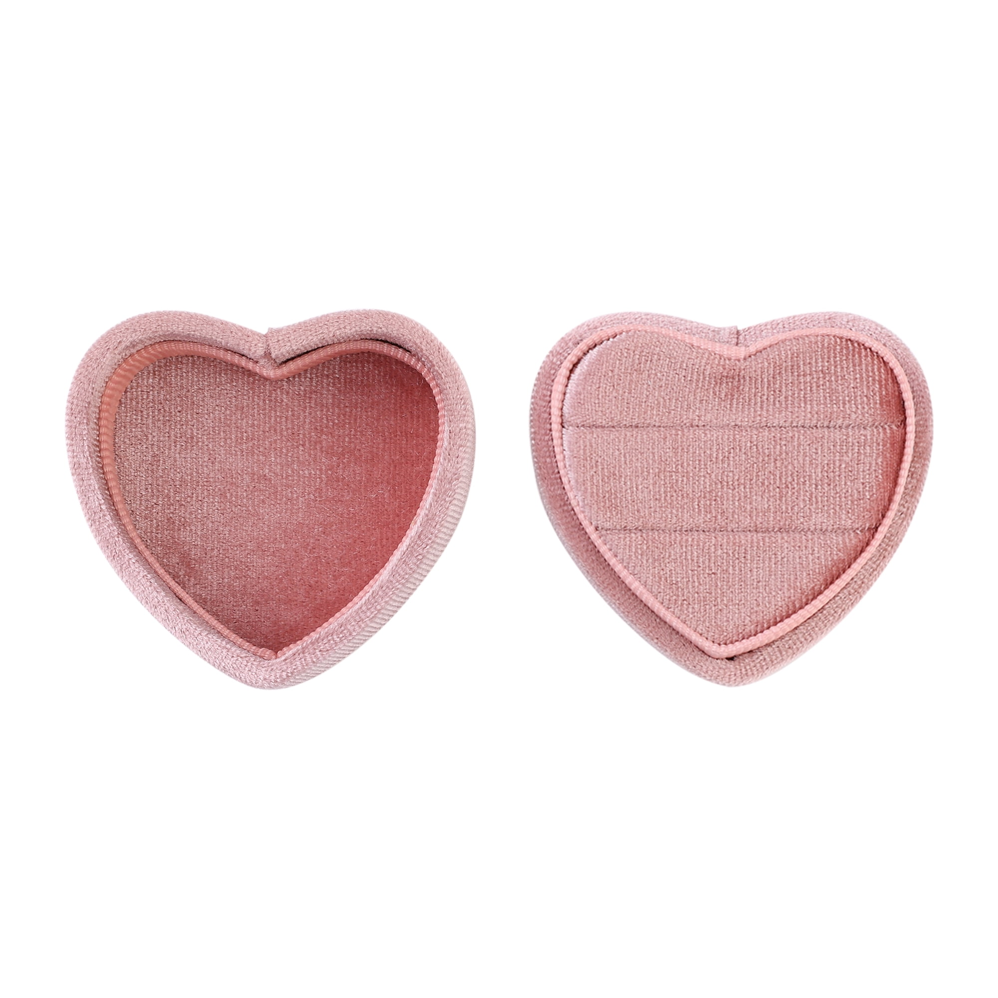 Unique Bargains Velvet Ring Box 2 Slots Heart-shaped Jewelry Box Ring Holder for Proposal Pink
