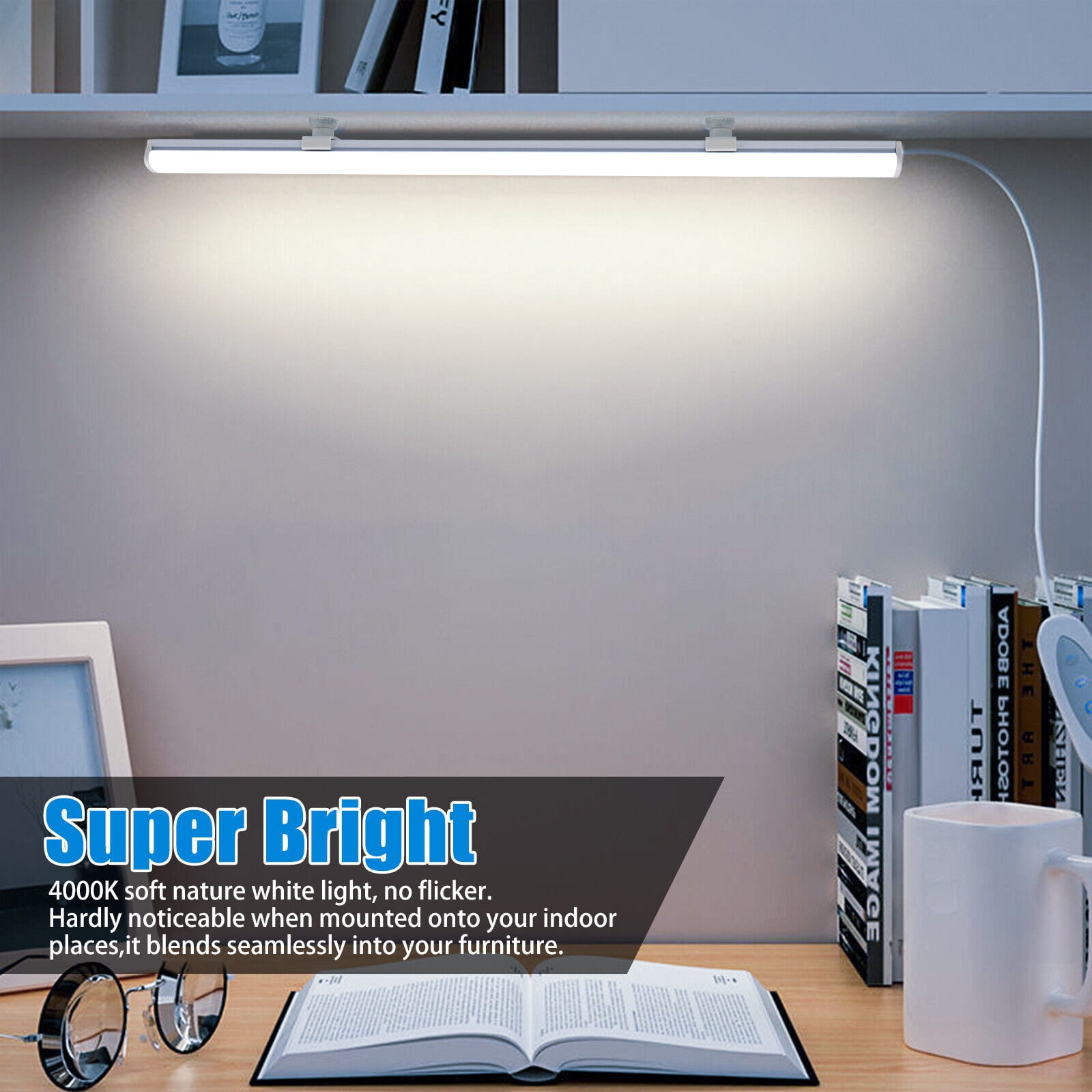 2x LED Kitchen Under Cabinet Closet Shelf Lighting Strip Bar USB Lights Lamp Kit