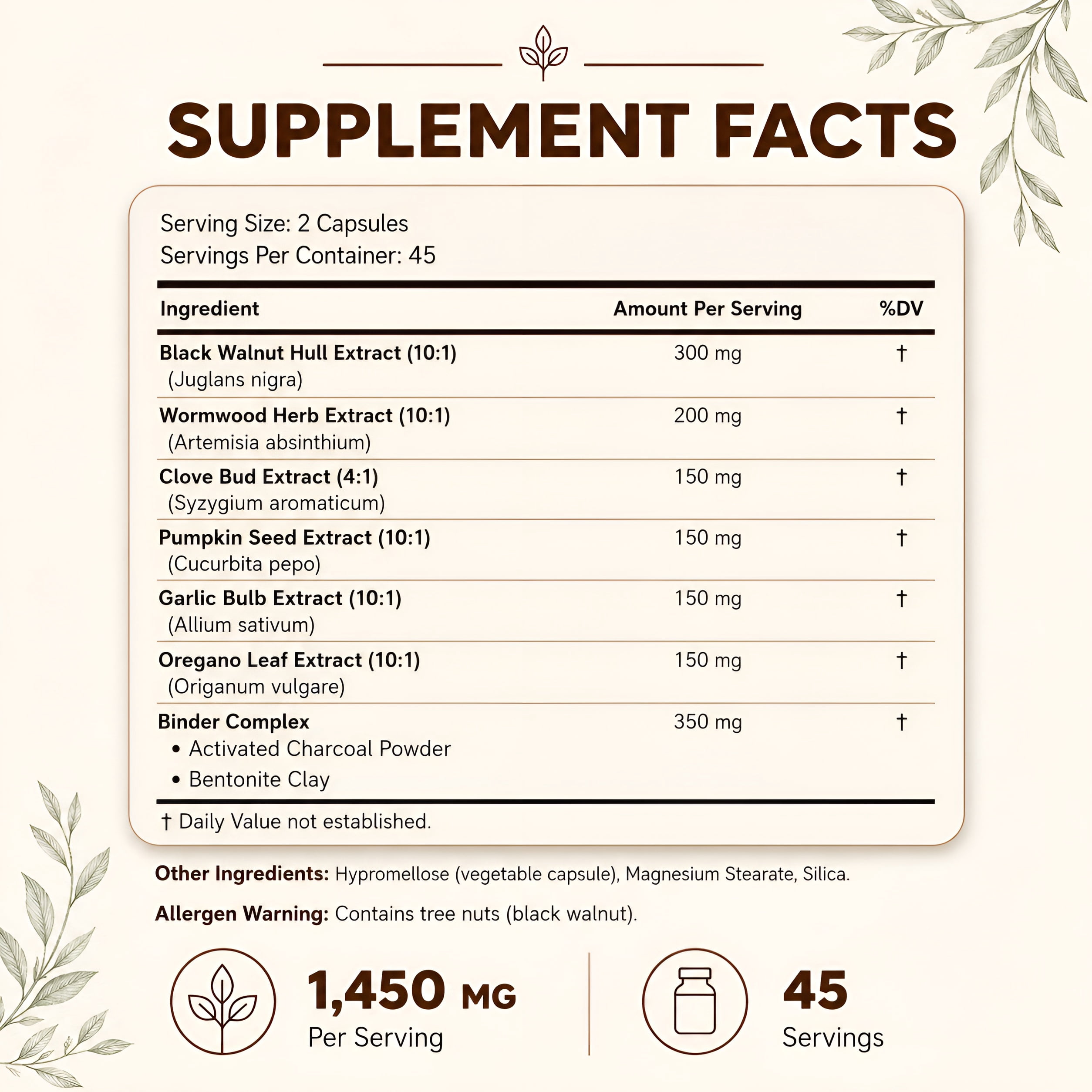 Happee Parasite Cleanse with Binder - Black Walnut & Charcoal for Digestive Support - 90 Capsules