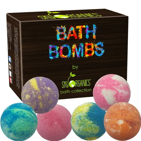 Bath Bombs Gift Set by Sky Organics, 6 x 5 Oz Ultra Lush Huge Bath Bombs Kit, Aromatherapy, Relaxation, Moisturizing with Organic & Natural Essential Oils -Handmade Organic Spa Bomb