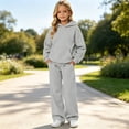 thumbnail image 2 of Vdoaml Girls Hooded Sweatshirt 2 Piece Outfit Children Long Sleeve Hoodie Sweatpants Set Teen Casual Fall Sweatsuit 11-12 Years Grey, 2 of 4