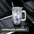 thumbnail image 5 of 30oz Butterfly Stainless Steel Tumbler with Lid, Straw & Handle - Insulated Travel Mug & Water Bottle - Gift for Women, 5 of 6