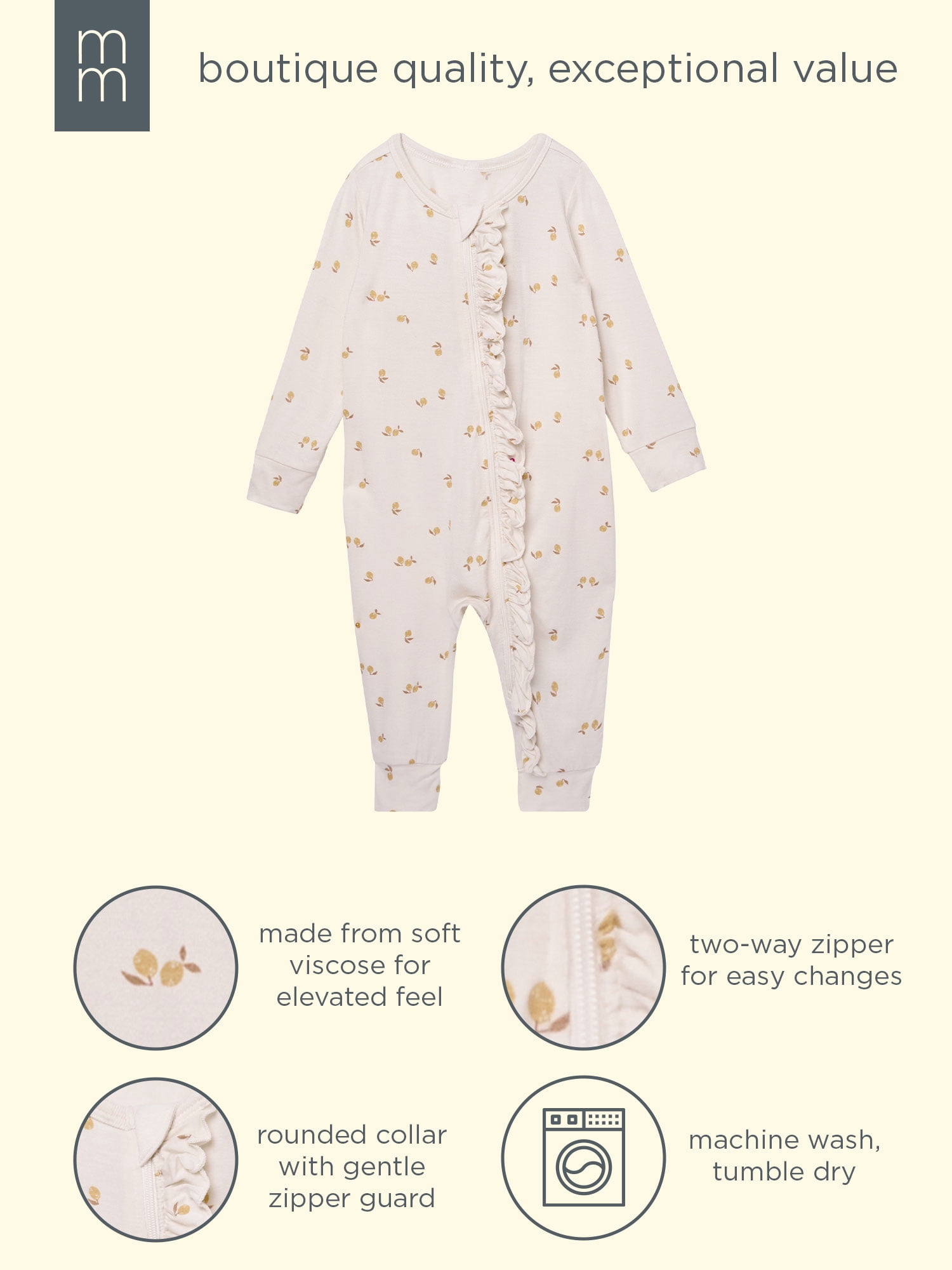 Modern Moments by Gerber Baby Neutral Super Soft Viscose Ruffled Coverall, Sizes Newborn - 24 Months