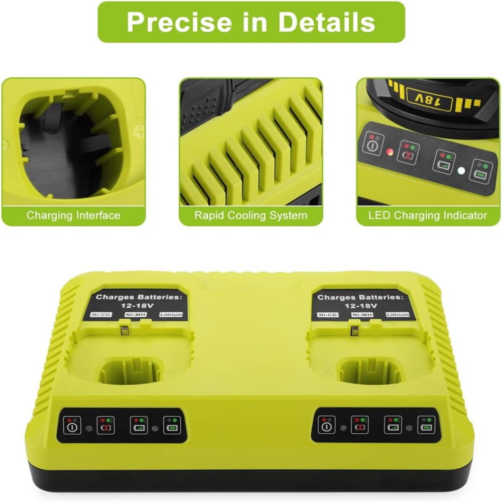 P117 Dual Chemistry 18V Li-ion & Ni-cad Ni-Mh 12V-18V Charger for Ryobi One+ Plus Battery P100 P101 P102 P103 P105 P107 P108 1400670