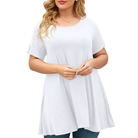 LARACE Women's Plus size Tops T-Shirts Short Sleeve Round Neck Tunic Tops for Leggings,3X