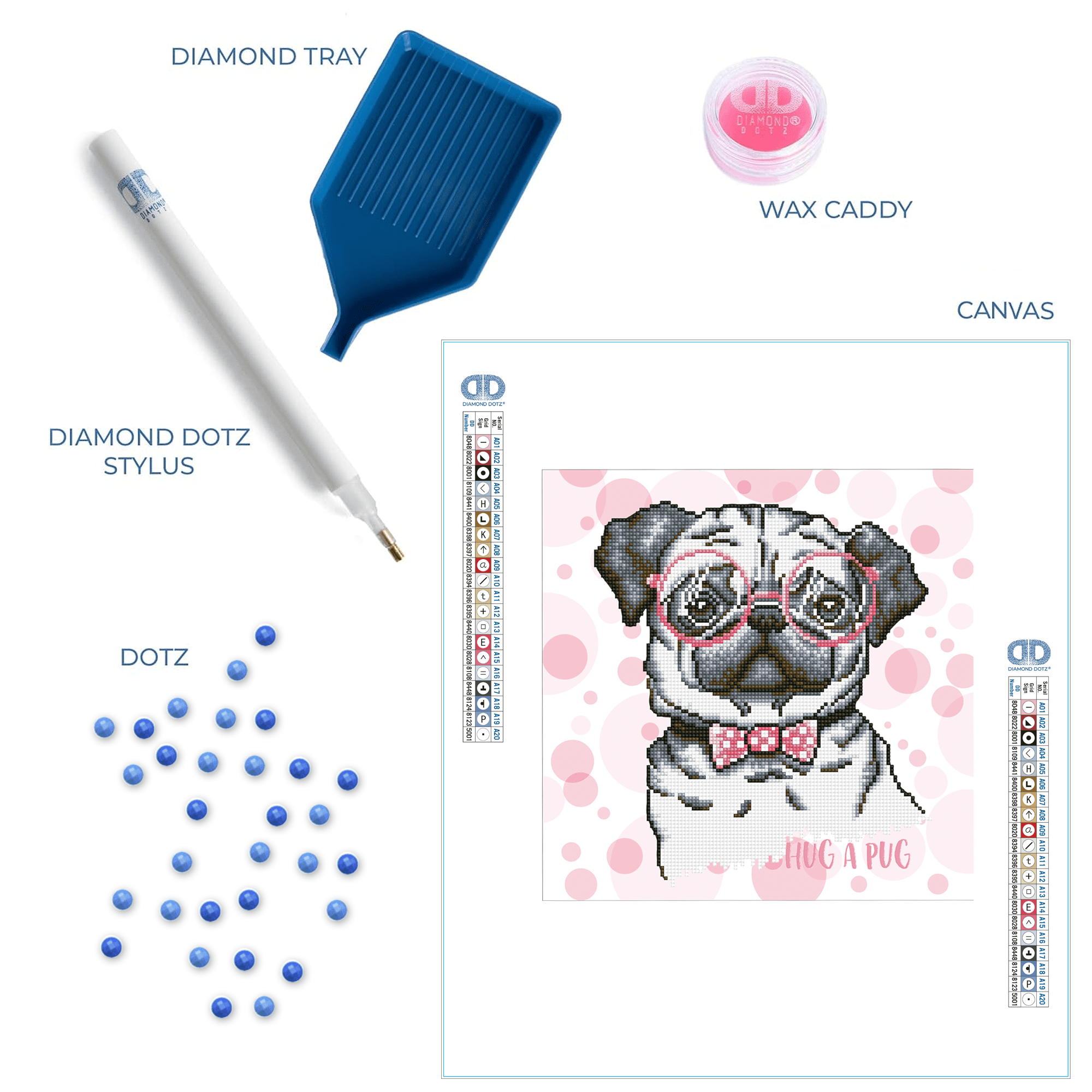 Diamond Dotz Hug A Pug with Frame Dog Diamond Painting Kits for Adults - Diamond Art Kits a Relaxing Creative Craft Kit with Dotz Gems 13.7"x13.7"