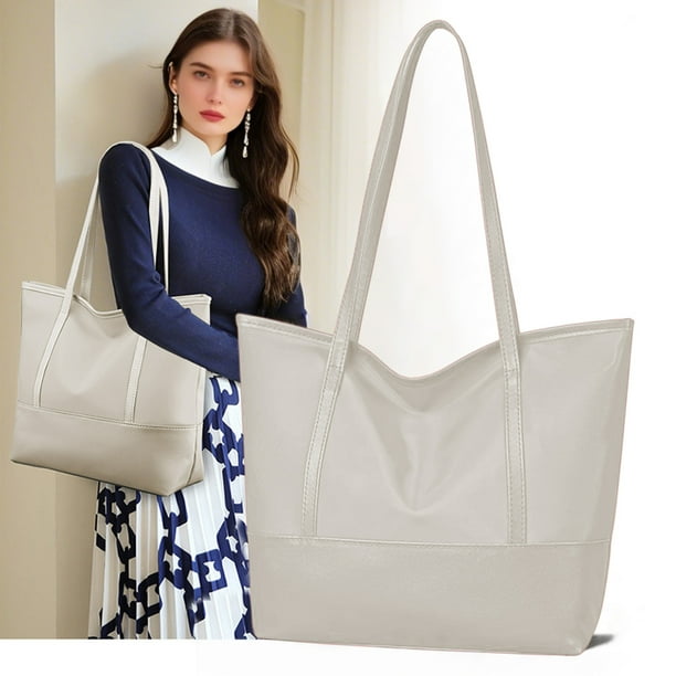Bolso grande de mano para mujer con cremallera, bolso de mano de cuero para el trabajo y viajes.
