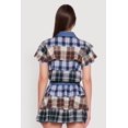 thumbnail image 5 of Women's Cropped Denim Detail Raw Hem Plaid Tiered Shirt, 5 of 5