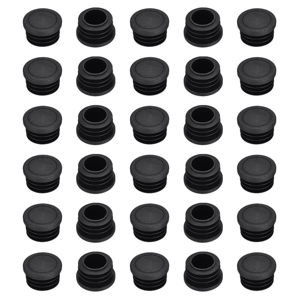 Uxcell 60 Pack Tapón de Agujero de Plástico, 1 3/16" (30mm) OD Tapa de Tubo Redonda que se Ajusta a Agujeros de 24-27mm para Patas de Muebles de Metal, Sillas, Mesas, Negro