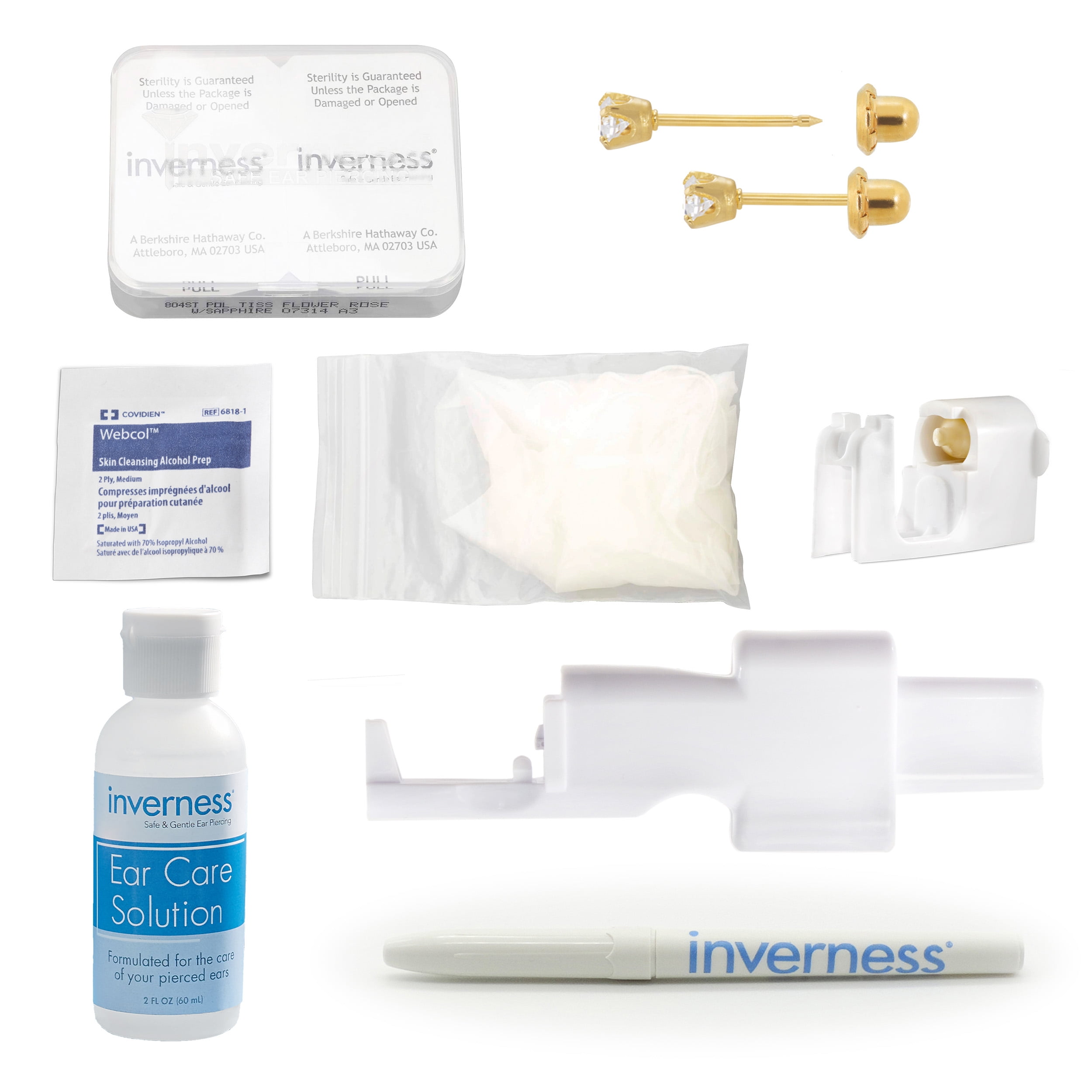 Inverness Home Ear Piercing Kit 24k Gold-Plated Stainless Steel 3mm Clear CZ for All Genders and Ages 18 and Up