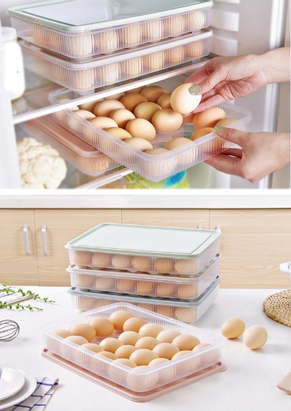 2 Pcs Deviled Egg Containers with Lid, 24 Eggs Plastic Deviled Egg Holder Storage Container for Fridge, Reusable Devil Egg Tray Platter Countertop Easter Camping Refrigerator Supplies