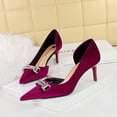 thumbnail image 5 of Zapatos de tacón alto para banquetes de mujer, de gamuza, con punta estrecha, de boca poco profunda, de metal, huecos en los laterales, con diamantes de agua, 5 of 5
