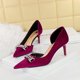 thumbnail image 3 of Nuevos zapatos de tacón alto para mujer, superficie de gamuza gruesa, boca baja, para mujer, punta hueca, hebilla de diamante de agua, bombas clásicas, 3 of 5