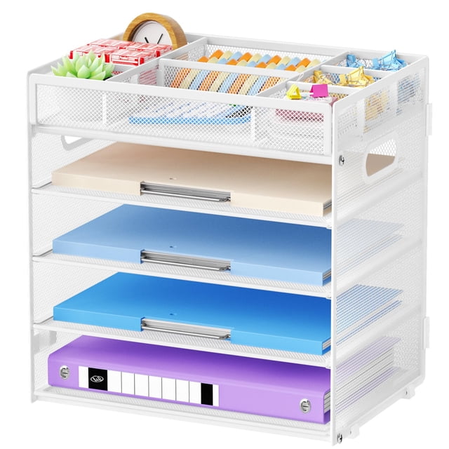 Bandeja organizadora Marbrasse para cartas de 5 niveles con asa, color blanco
