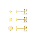 Button Earrings Tiny Stud Set Gold 3 Single Stud 2mm, 3mm, 4mm, 18kt Gold over Sterling Silver