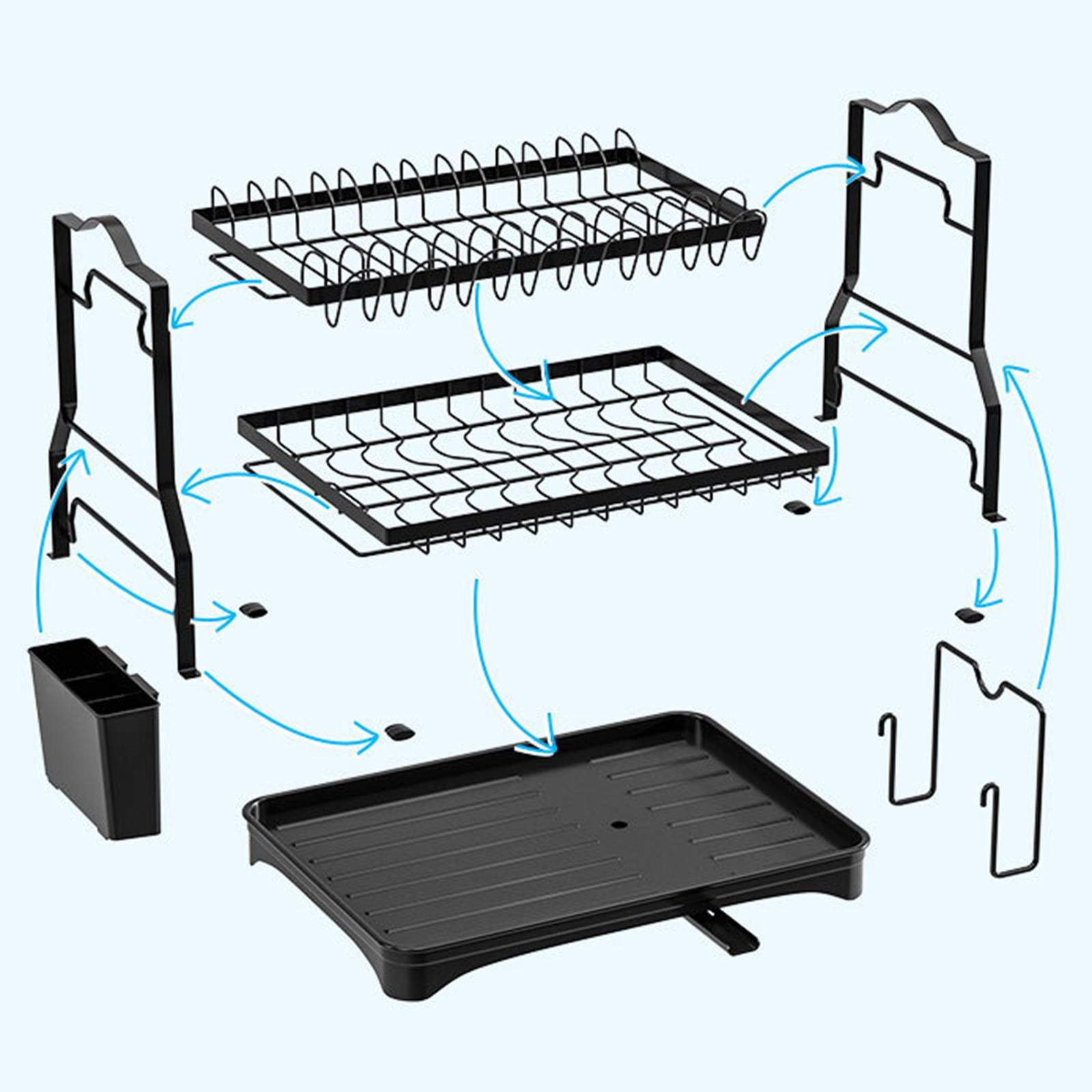Fiocias 2 Tier Dish Drying Rack Cutting Board Holder with Utensil Holder Storage Kitchen