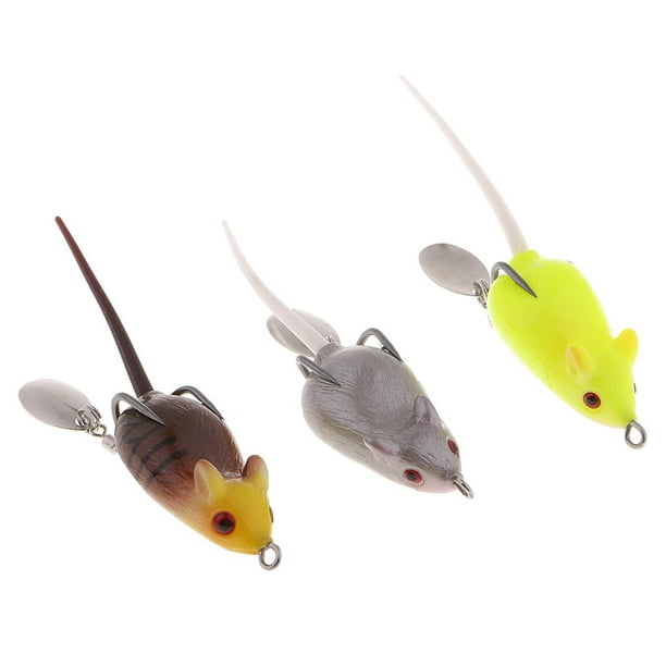 3x Mouse Fishing Mice Baits Topwer Spinnerbaits Weedless Brown with  Streak+Yellow+ Gray 