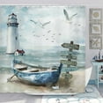 Nautical Coastal Shower Curtain, Ocean Beach Lighthouse Shower Curtain