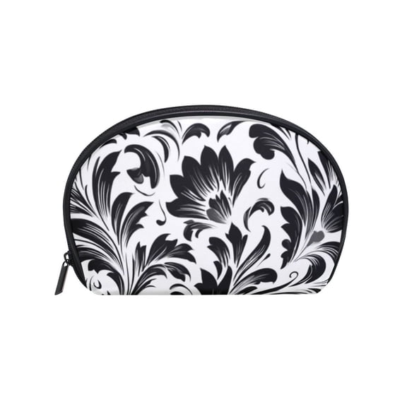 Makeup Organizer Case Cosmetic Makeup Bag Travel Toiletry Pouch Bag with Full Print Design Black and White Floral