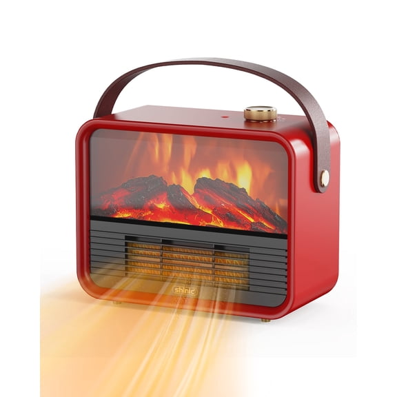 shinic Electric Mini Fireplace Heaters for Indoor Use, 1500W Portable Fireplace Heater for Home Office Christmas Decoration(Red)
