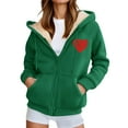 thumbnail image 2 of Womens Fleece Jacket Fleece Zip Up Hooded Hoodie Winter Warm Soft Thermal Jackets Outdoor Sports Pullover with Pockets Coats for Women Dark Green XXXL, 2 of 5