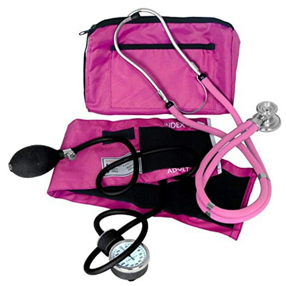 Dixie EMS Manual Blood Pressure Cuff Sphygmomanometer & Medical Stethoscope Kit - Pink