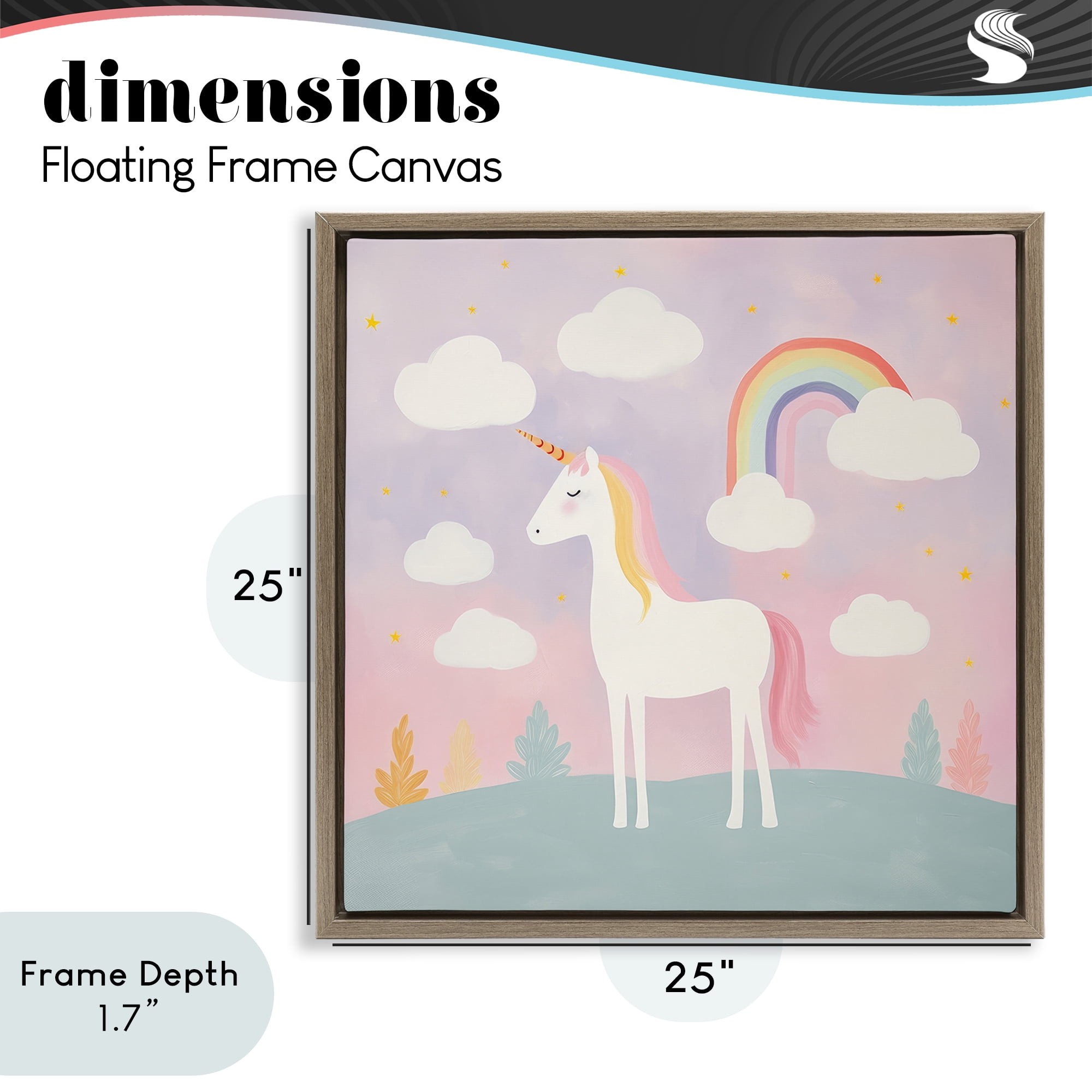 Stupell Industries Mystical Unicorn with Rainbow & Clouds Brown Framed Floater Canvas Wall Art, design by Lazar Studio