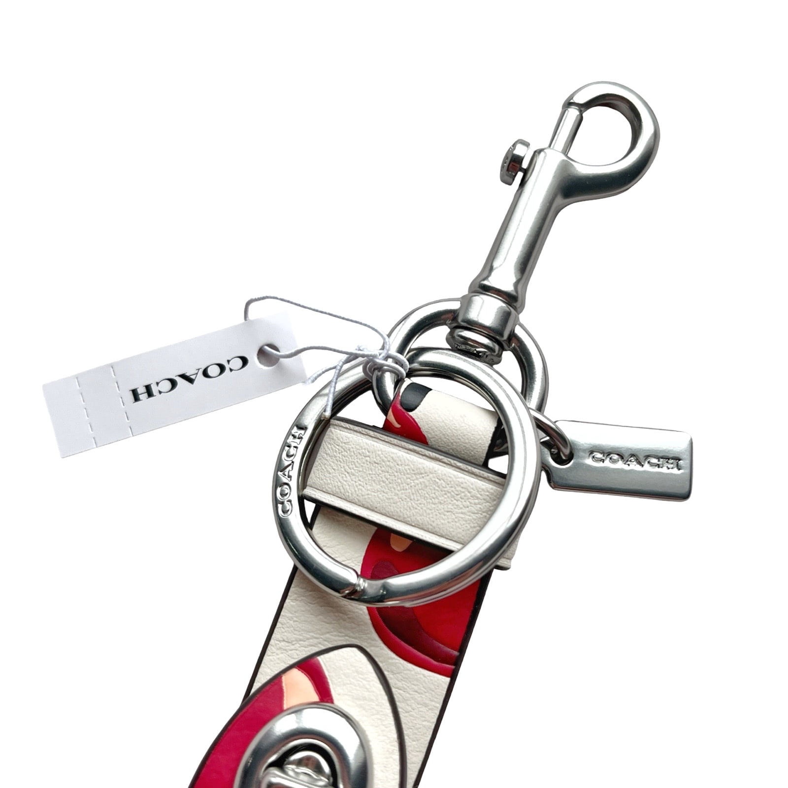 Coach Woman's Trigger Snap Bag Charm Keychain With Cherry Print (Chalk Multi)