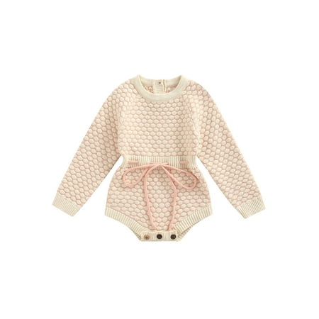 

ZIYIXIN Newborn Baby Girl Knit Sweater Romper Long Sleeve Bandage Crewneck Jumpsuit Bodysuit Fall Winter Clothes Apricot 9-12 Months