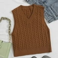 thumbnail image 2 of KaLI_store Winter Sweaters for Women Cable Sweater Vests for Women Fashion V Neckline Sleeveless Knitted Pullover Top Brown,XXL, 2 of 4