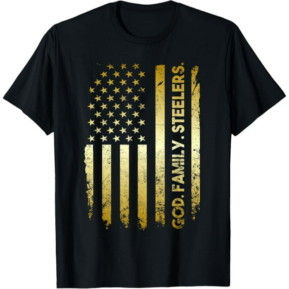 t-shirt God Family Steelers Pro Us Flag Shirt Father's Day Dad Gift T-Shirt.