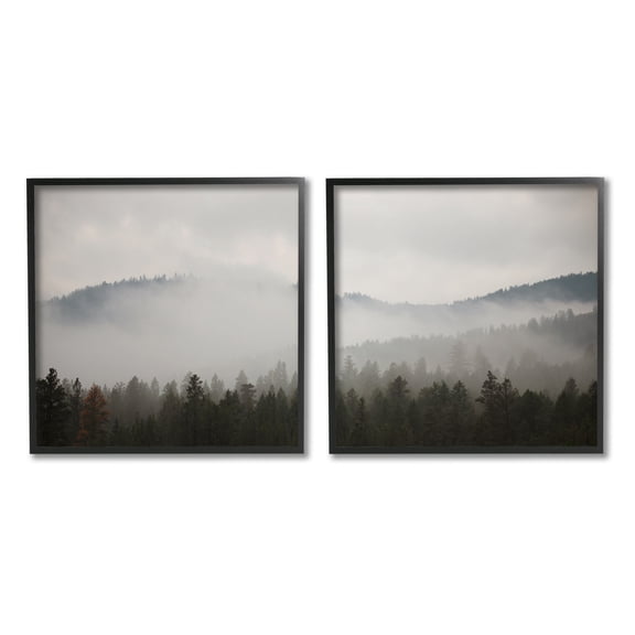Stupell Industries Quiet Foggy Mountain Forest Nature Landscape Photography Photograph Black Framed Art Print Wall Art, Set of 2, Design by Carol Robinson