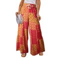 thumbnail image 2 of Pantalones Mujer Pantalones casuales estampados florales Cordón Pantalones de pierna ancha Suave para el trabajo (Rojo L) Cgtredaw Para estrenar, 2 of 6