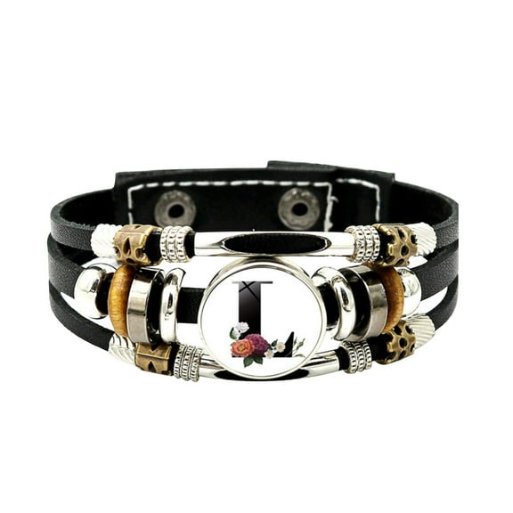 SUSHANG Vintage Beaded Bracelet English Letter Flower Leather Bracelet for Men and Women Versatile Time Gem Weaving Beaded Handicraft Gift