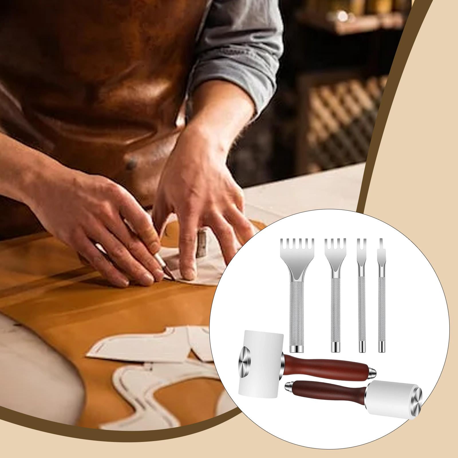 FVDPWYE 6 Pieces PU Leather Carving Hammer High Hardness Wooden Handle Punching Tool