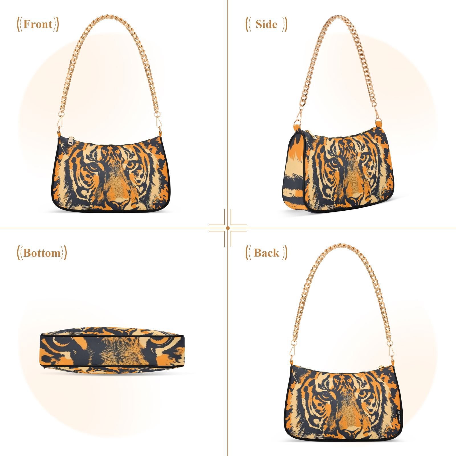 Tiger Or FaceWomen Small Shoulder Bag Crossbody Tote Hobo Bags Purse Clutch Handbags with Chain Strap for Women