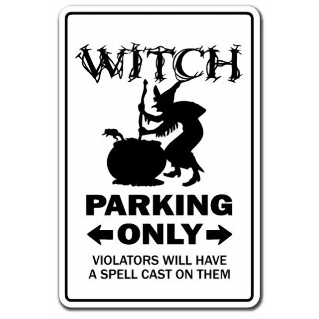 Letrero De Aluminio Para Estacionamiento De Brujas, Palo De Escoba, Fantasma De Novia De Halloween | Interior/Exterior | 10"" De Alto