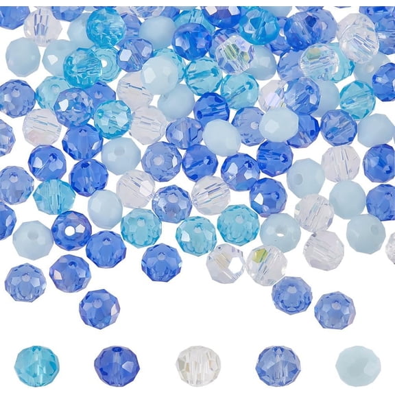 1 Box 500Pcs 6MM Mix Blue Beads Faceted Glass Rondelle Beads Briolette Transparent Hole Small Loose Spacer Beads for DIY Jewelry Making DIY Bracelets Necklace Crafting Home Decorations