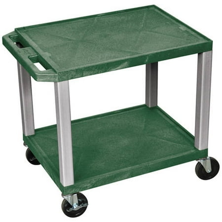 H. Wilson Tuffy 2-Shelf A/V Cart with Electric, Hunter Green Shelves and Nickel Legs