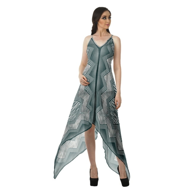 Moomaya Robe à Col en V Imprimée Robes Mouchoirs pour Femmes Robe de Soirée Bohème