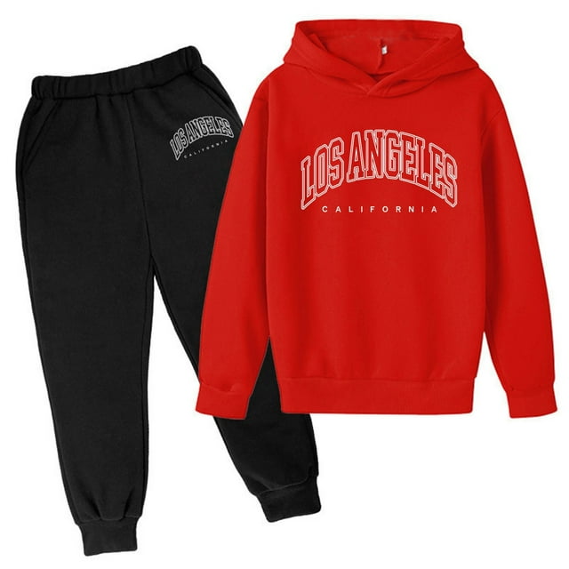 GDREDA Short Taille 12 Ensemble de Chandail à Capuchon pour Enfants d'Automne et d'Hiver Populaire Ensemble de Chandail à Capuchon Imprimé Décontracté Lettres Imprimées à Manches Longues Manteau Rouge, 7-8 Ans