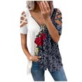 thumbnail image 2 of Aqestyerly Blouse d'Été pour Femme à Col en V, Léopard, à Fermeture Éclair, T-Shirt Ajouré à Manches Courtes, Mode Décontractée, Confortable, Léger, Haut HWRETIE, 2 of 5