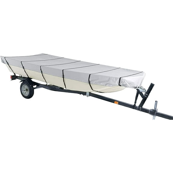 EPOTOOR 210D Water Proof Heavy Duty Trailerable Boat Cover Replacement for Jon Boat-Grey